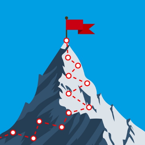 Graphic showing a pathway up a mountain to a red flag at the top